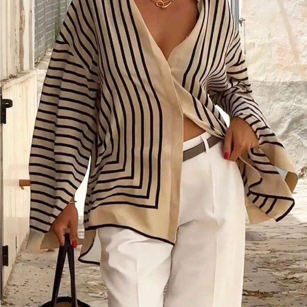 Striped Women's Shirt - Black and Cream